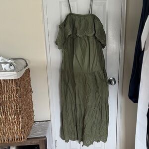 Old Navy Olive Green Eyelet Tiered Maxi Dress with Spaghetti Straps